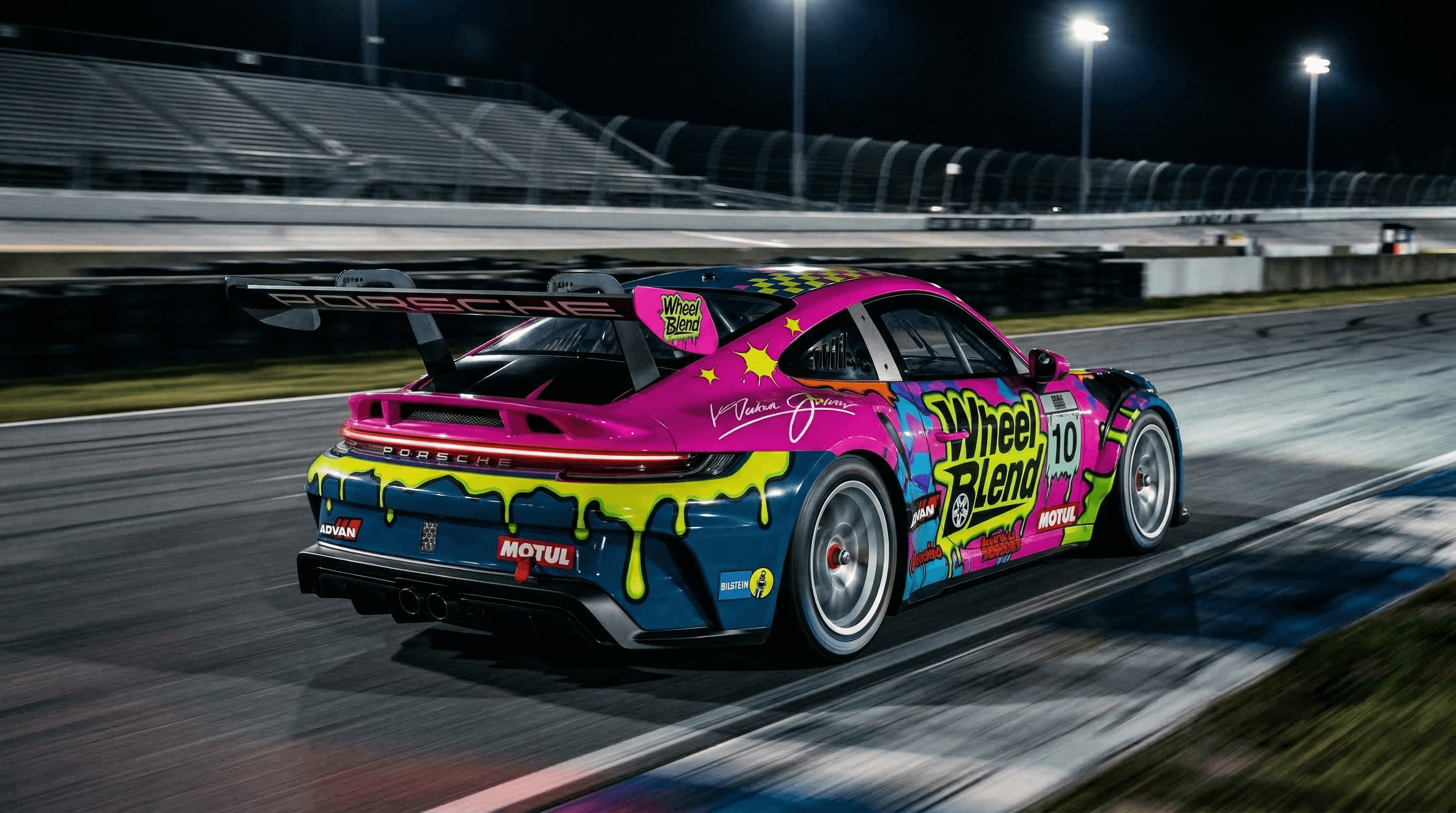 WheelBlend Porsche Cup car on track