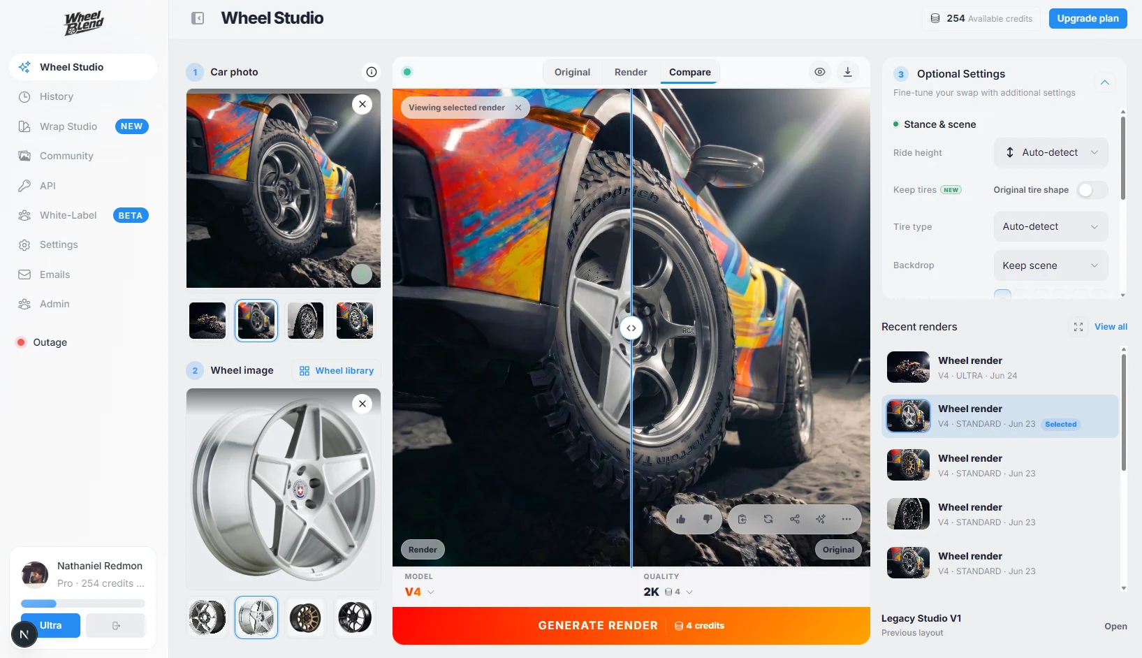 WheelBlend dashboard configurator in light mode