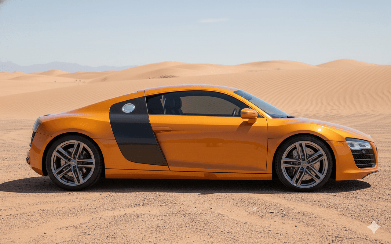 Side profile car photo with even lighting and minimal shadows for accurate rim preview